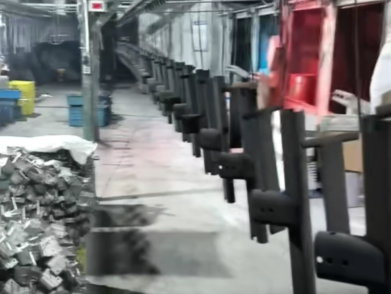 Plastic powder has been sprayed but not yet entered the oven